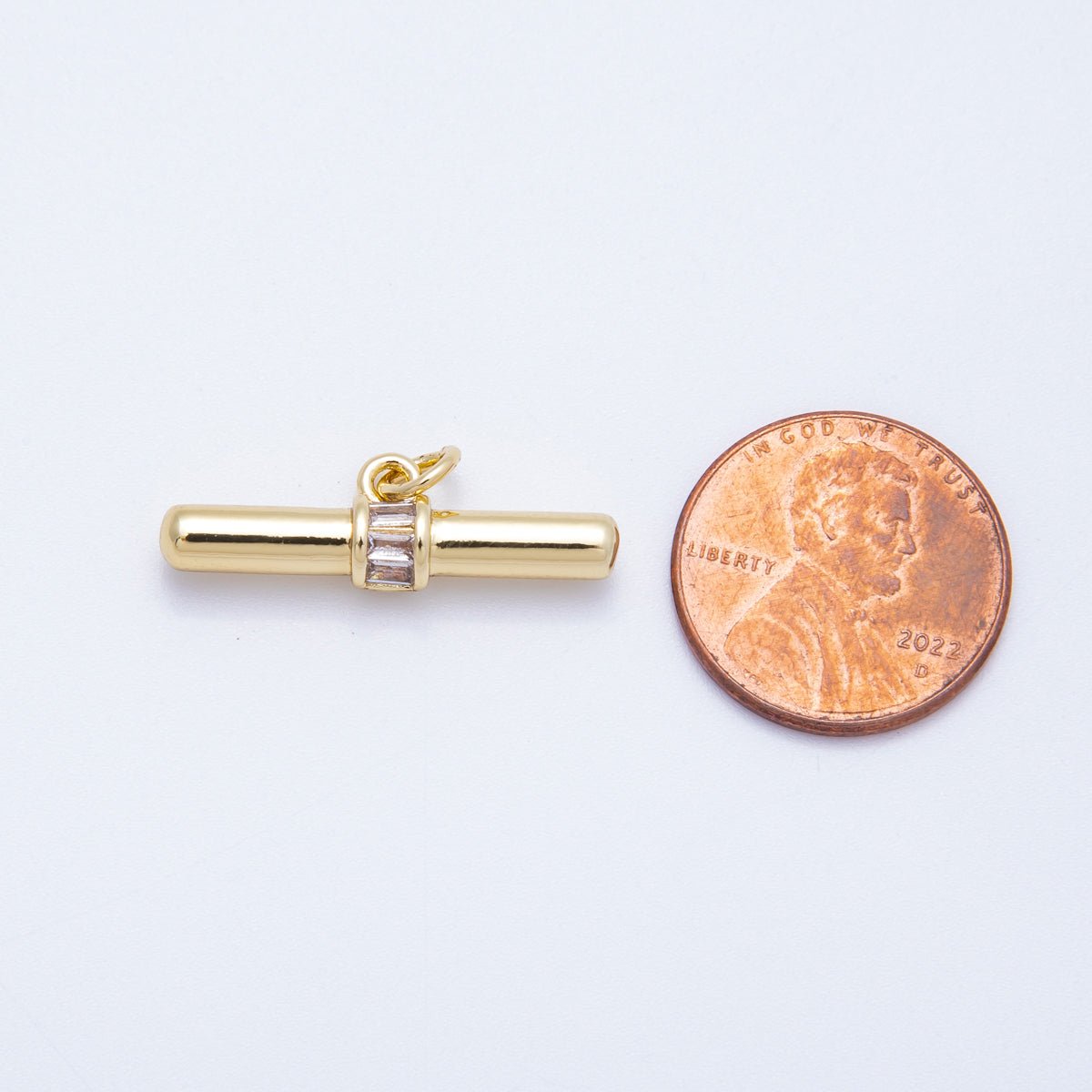 16K Gold Filled 26mm Clear Baguette CZ Tube Bar Charm | Findings - 00045 - DLUXCA