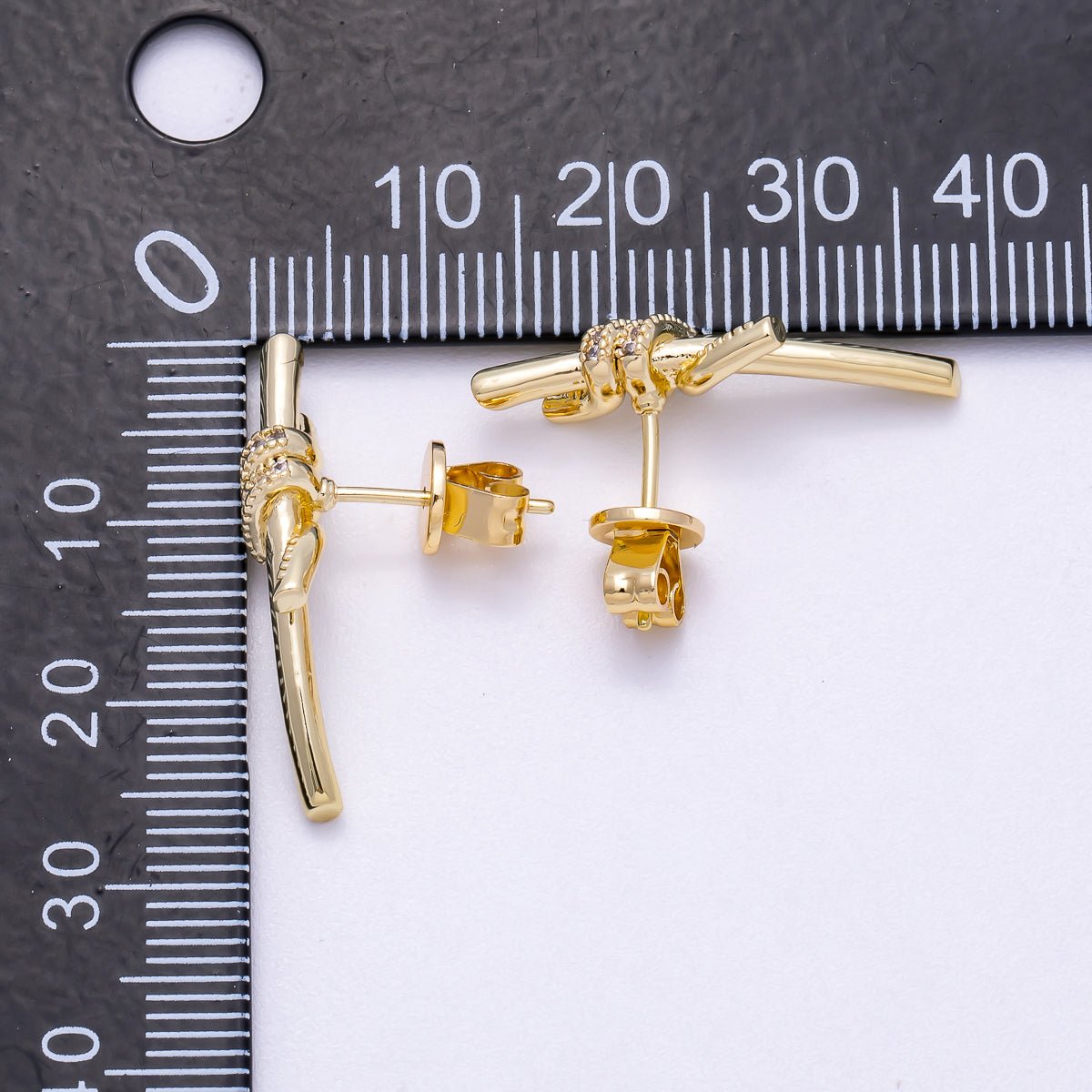 16K Gold Filled 26mm Micro Paved CZ Knot Stud Earrings in Gold & Silver | Earrings - 00333 Earrings - 00334 - DLUXCA
