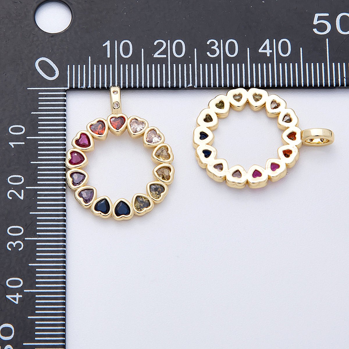 16K Gold Filled 26mm Multicolor CZ Heart Open Round Pendant | Charms - 00124 - DLUXCA