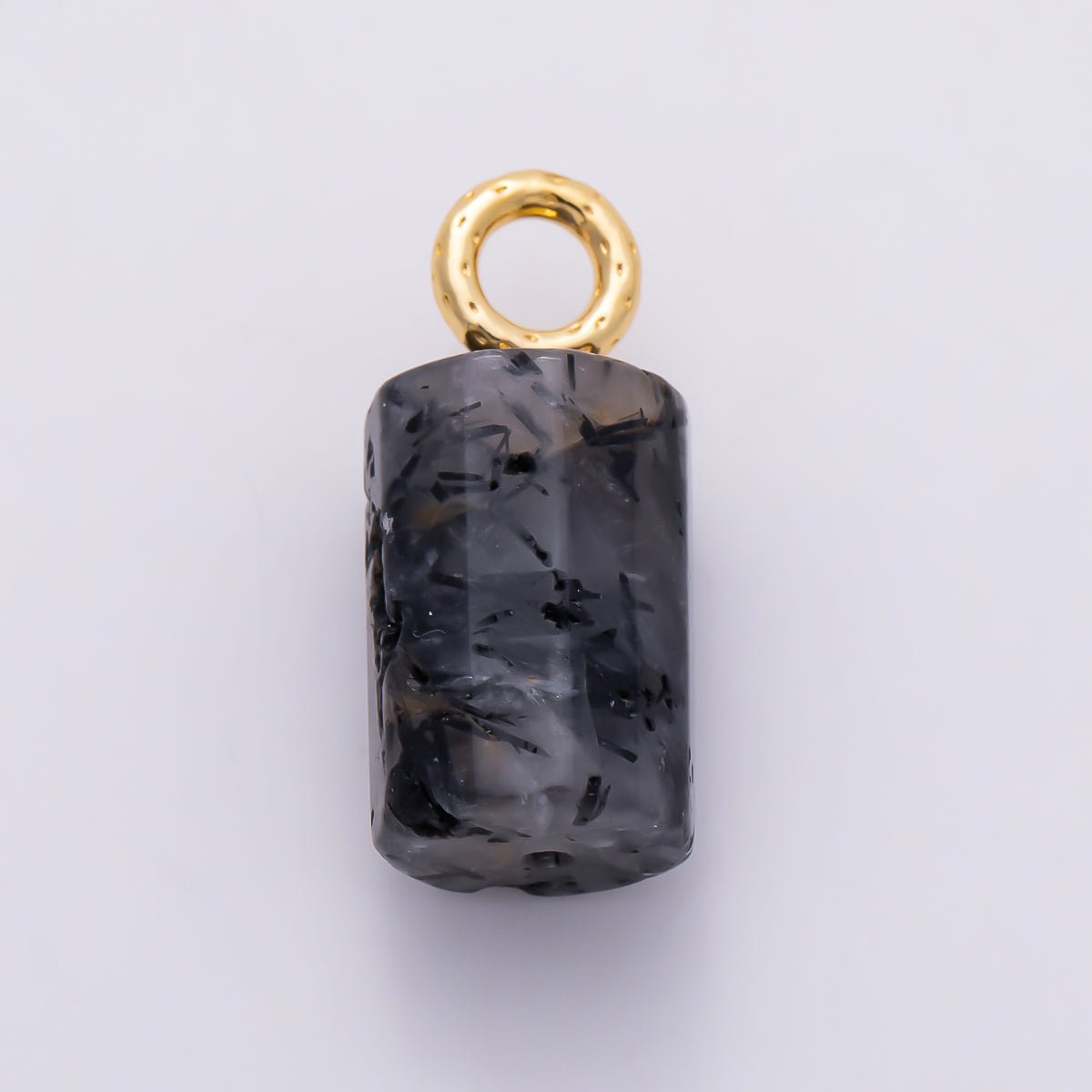 16K Gold Filled 26mm Natural Gemstone Black Quartz Cylinder Charm | Charms-01903 - DLUXCA