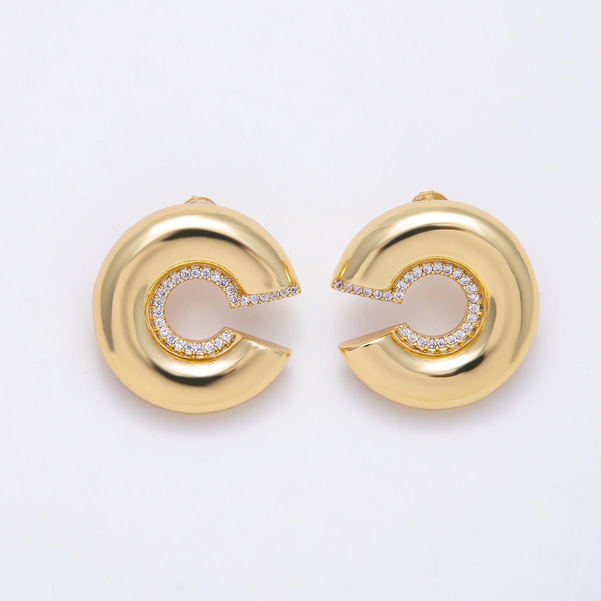 16K Gold Filled 26mm Simple Plain Chunky C-Hoop Earrings | Earrings-00827 - Earrings-00828 - DLUXCA
