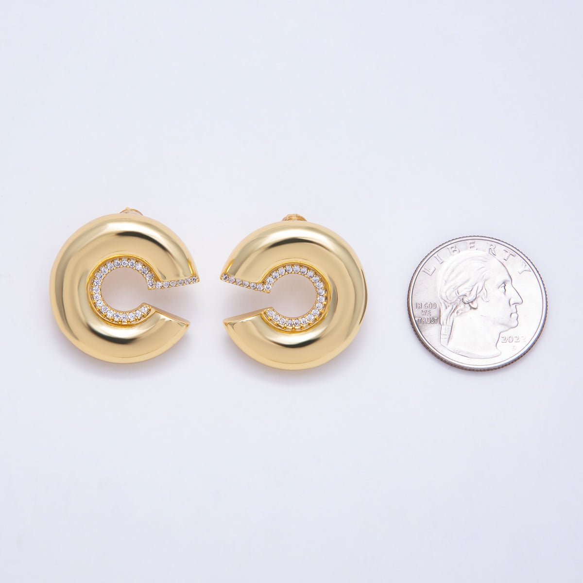 16K Gold Filled 26mm Simple Plain Chunky C-Hoop Earrings | Earrings-00827 - Earrings-00828 - DLUXCA