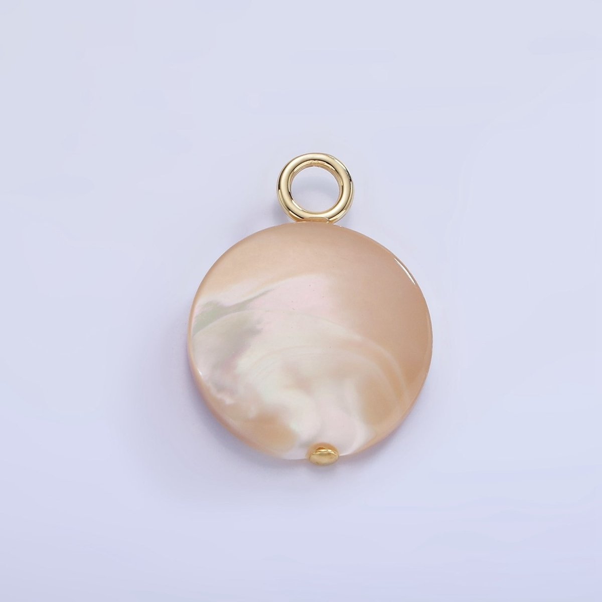 16K Gold Filled 26mm White Peach Shell Pearl Flat Round Drop Pendant | P1750 - DLUXCA