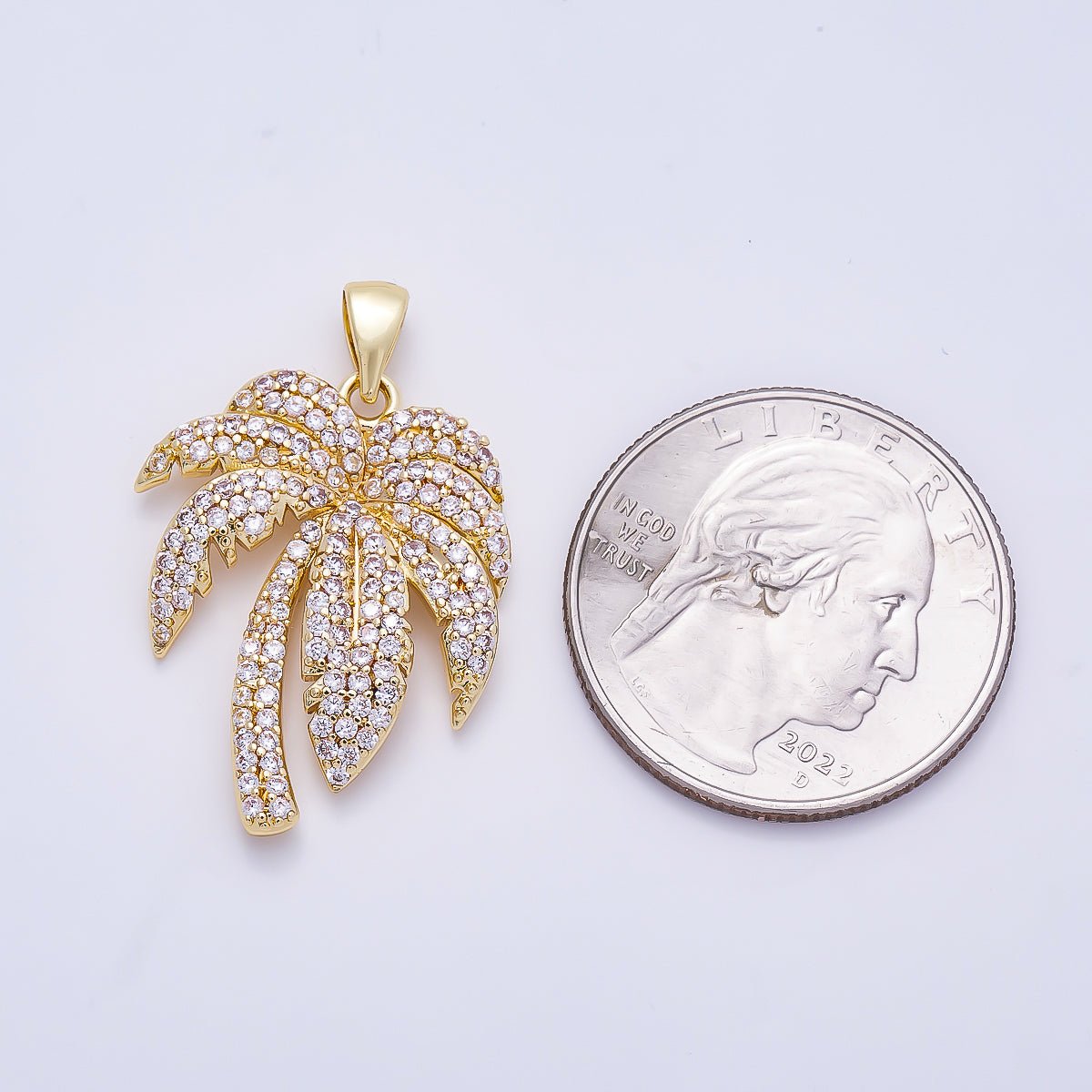 16K Gold Filled 27mm Micro Paved CZ Palm Tree Summer Pendant | Charms-01315 - DLUXCA