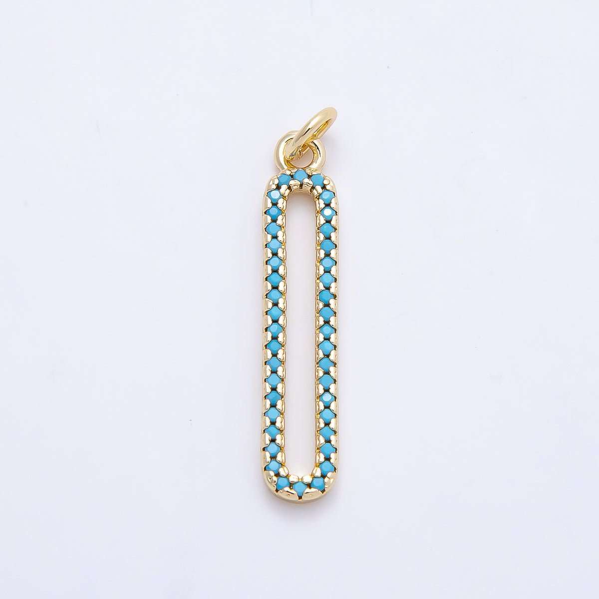 16K Gold Filled 28.5mm Turquoise Micro Paved Open Oblong Charm | Charms-01252 - DLUXCA