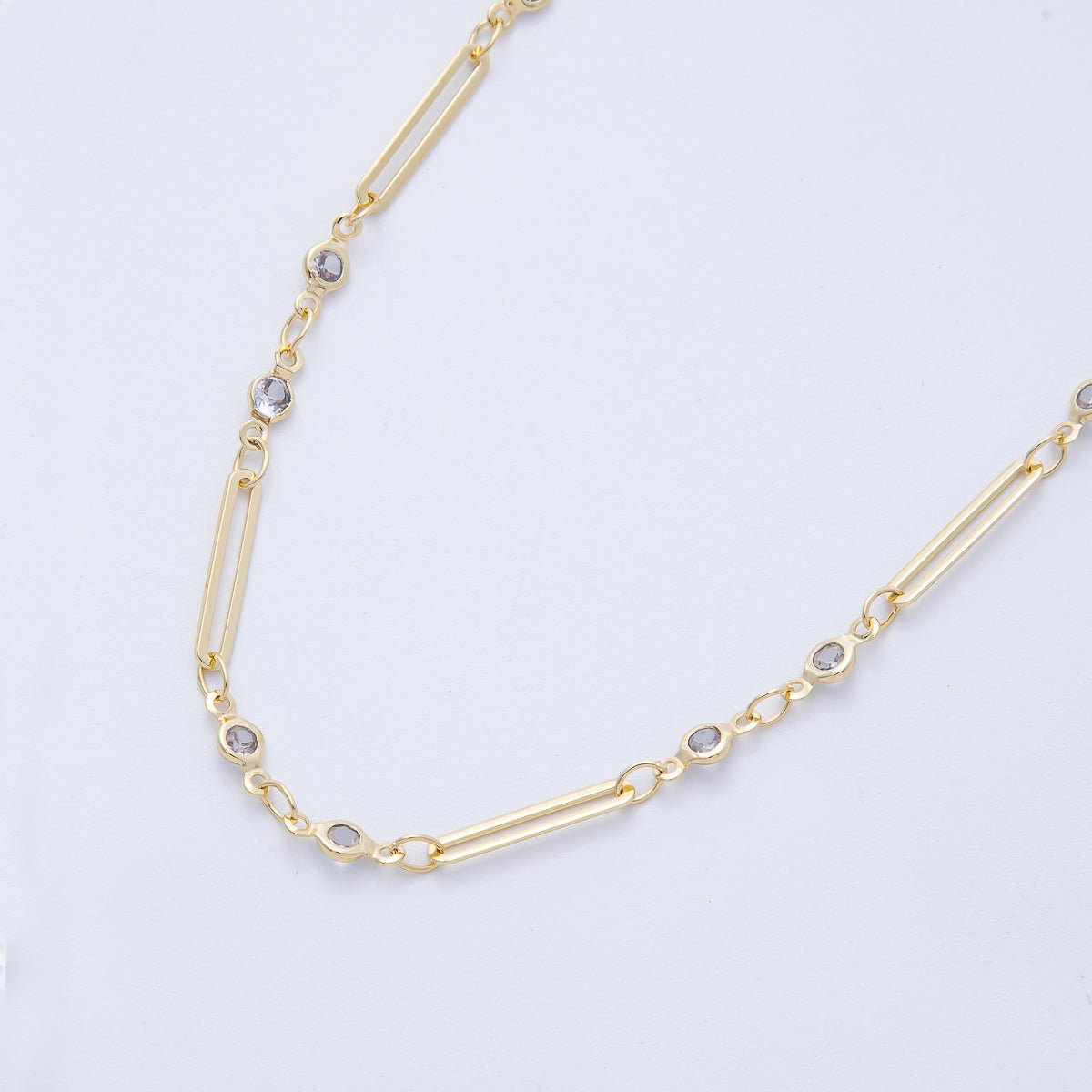 16K Gold Filled 2.8mm Clear CZ Round Paperclip Unfinished Chain by Yard | Roll - 01842 - DLUXCA