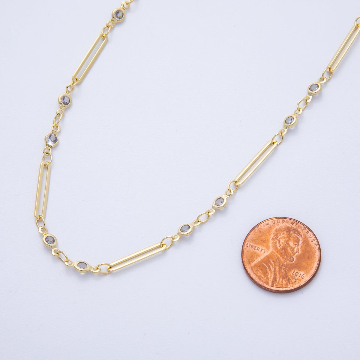 16K Gold Filled 2.8mm Clear CZ Round Paperclip Unfinished Chain by Yard | Roll - 01842 - DLUXCA