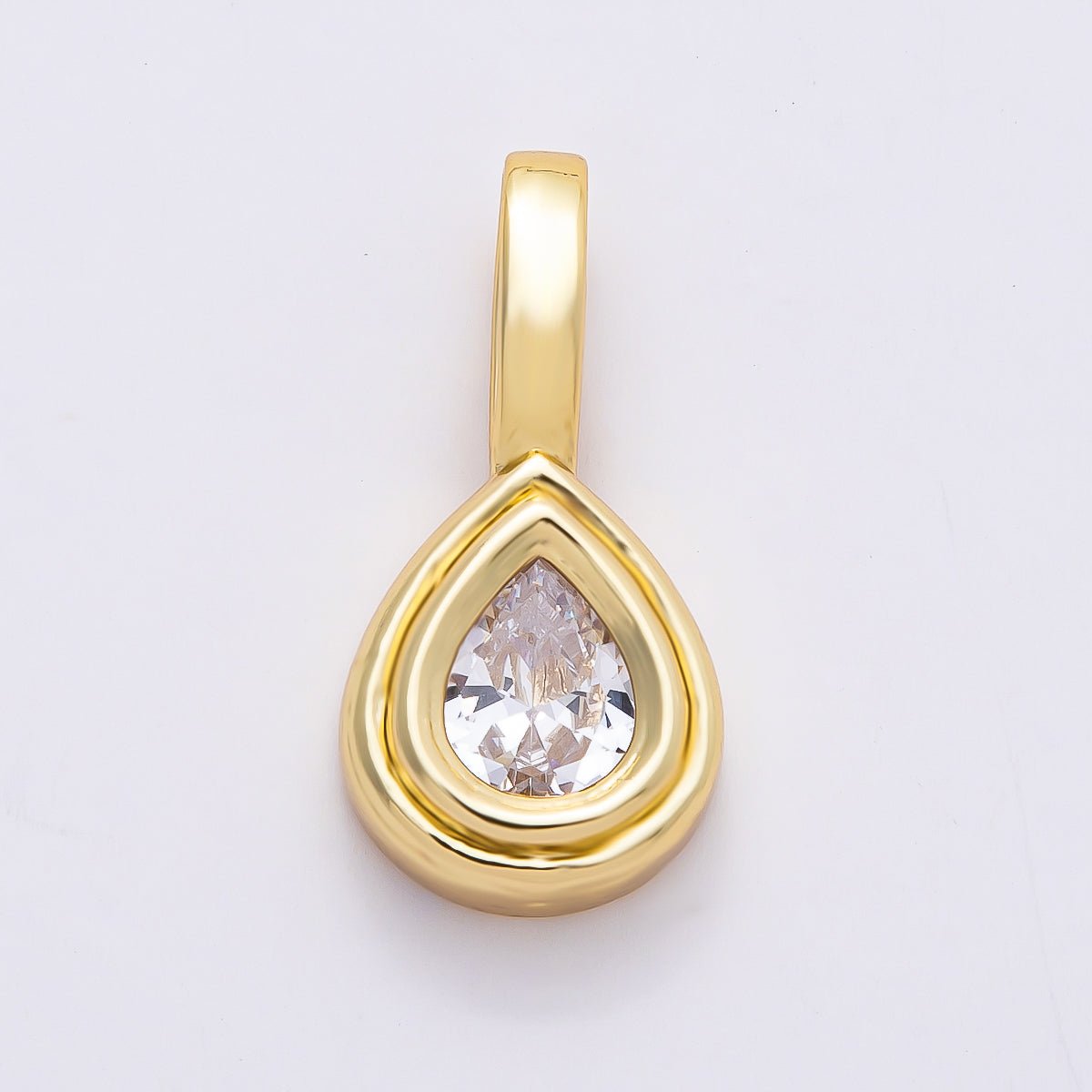 16K Gold Filled 28mm Clear CZ Teardrop Bezel Solitaire Pendant | Charms - 00814 - DLUXCA