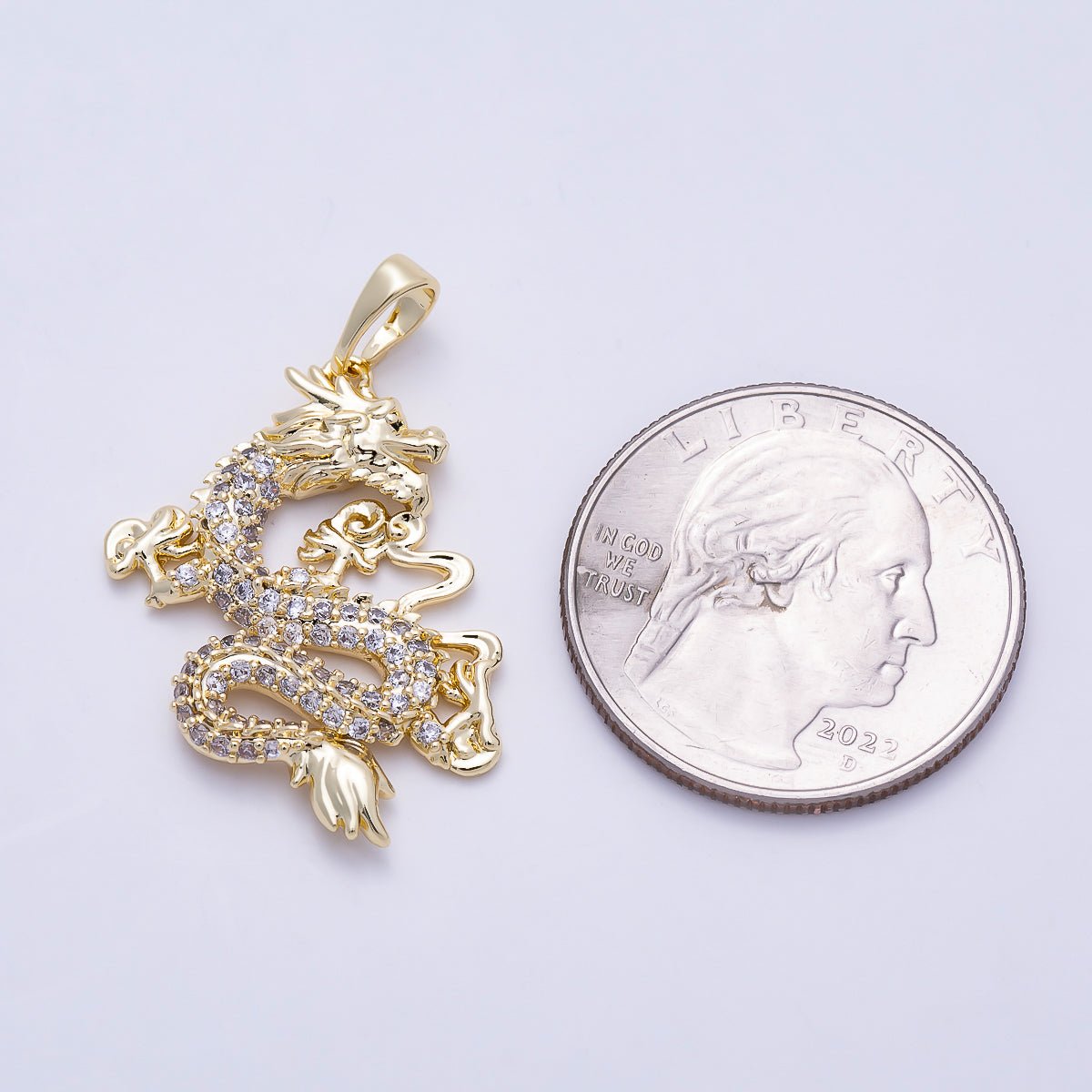 16K Gold Filled 28mm Micro Paved CZ Dragon Animals Pendant | Charms-01384 - DLUXCA