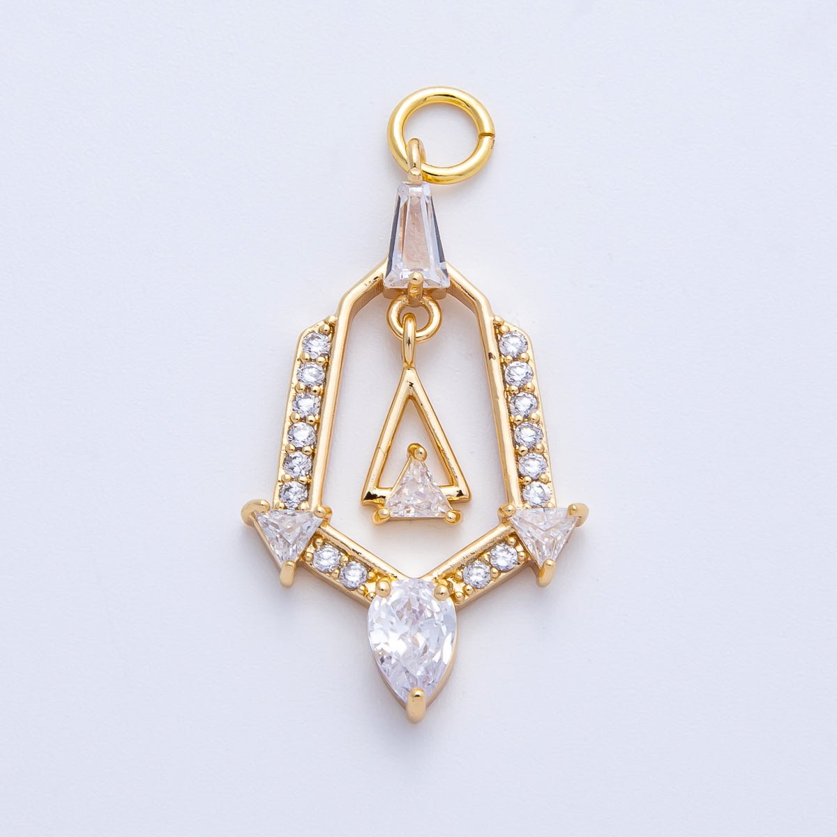16K Gold Filled 28mm Micro Paved CZ Geometric Charm in Gold & Silver | Charms - 00372 Charms - 00373 - DLUXCA