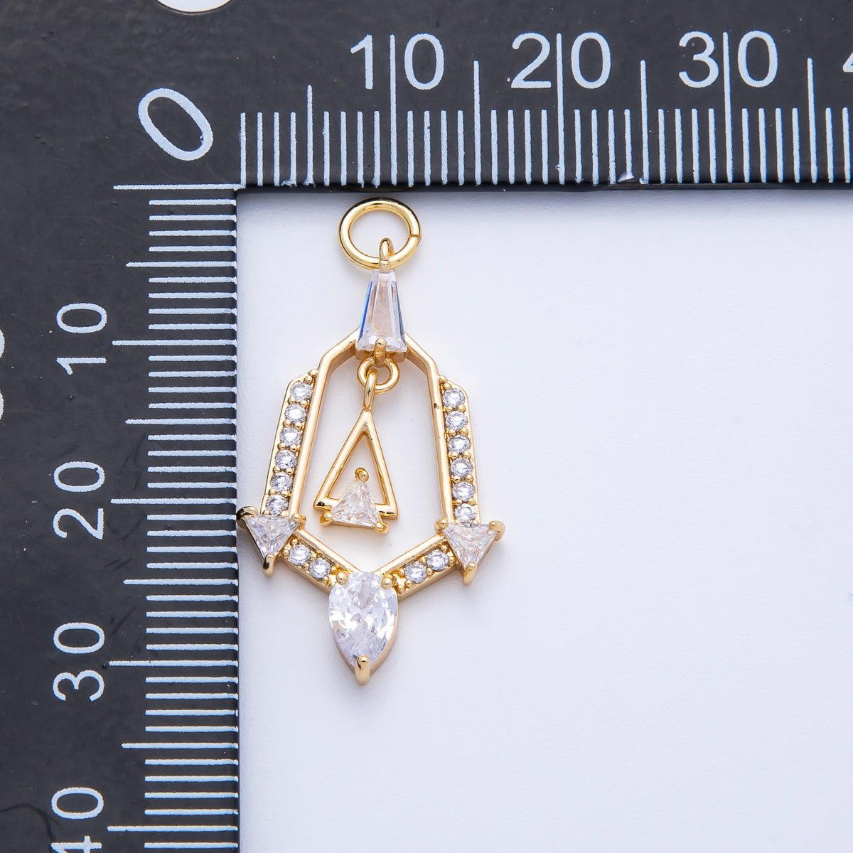 16K Gold Filled 28mm Micro Paved CZ Geometric Charm in Gold & Silver | Charms - 00372 Charms - 00373 - DLUXCA