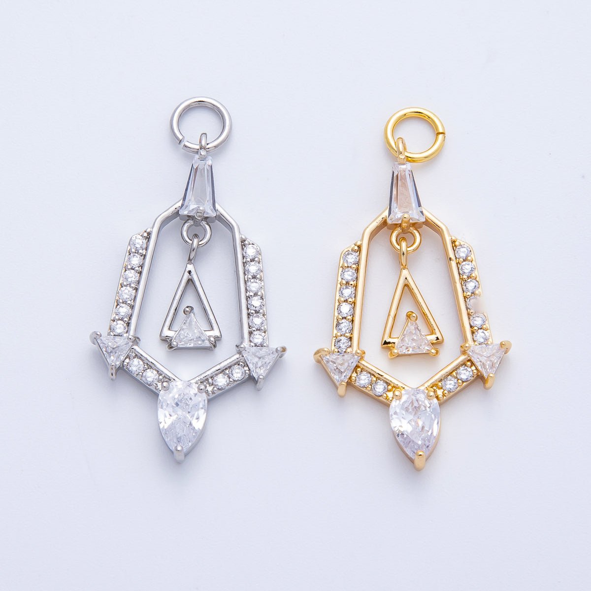 16K Gold Filled 28mm Micro Paved CZ Geometric Charm in Gold & Silver | Charms - 00372 Charms - 00373 - DLUXCA