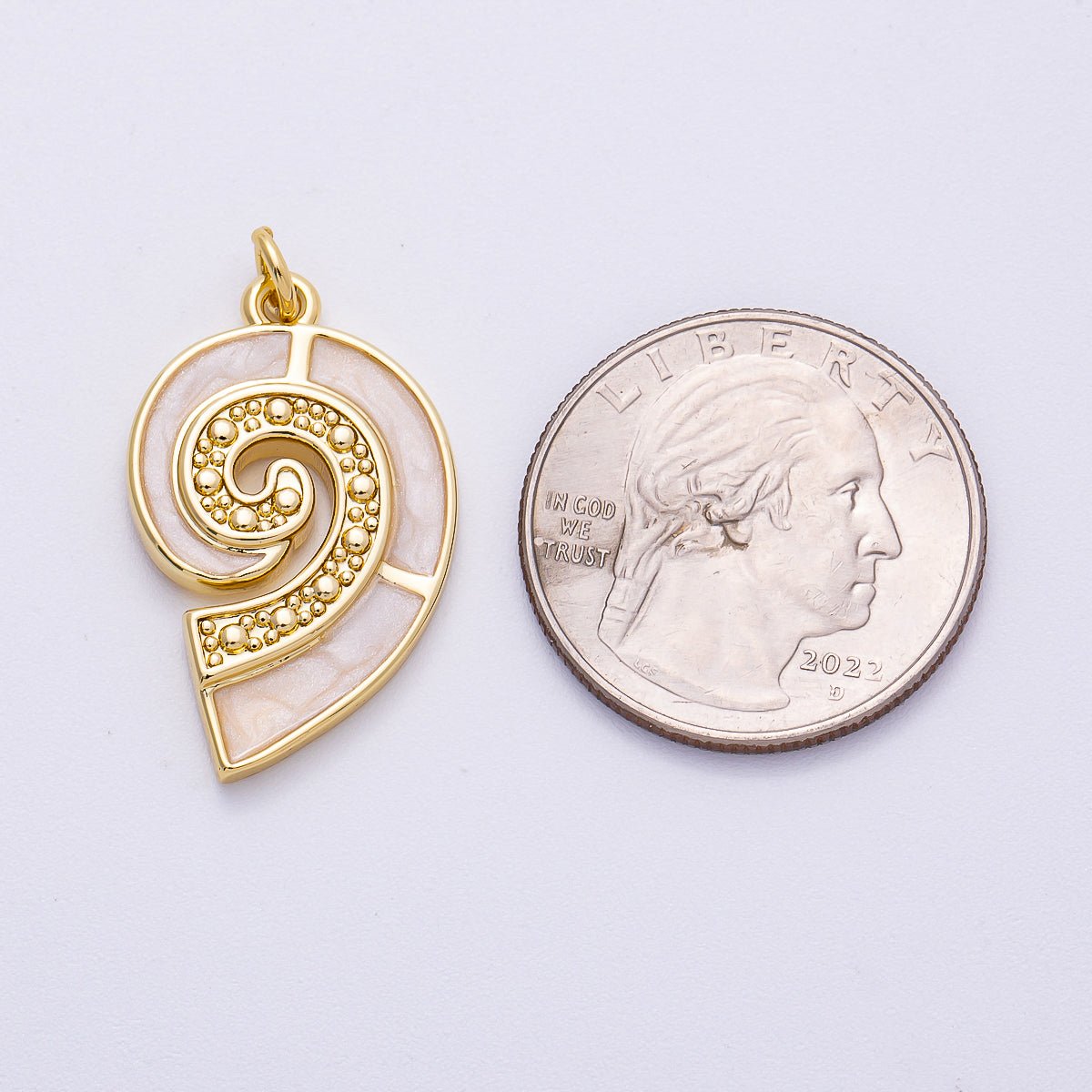 16K Gold Filled 28mm Micro Paved CZ Shell Pearl Conch Sea Shell Charm | Charms - 00497 - DLUXCA