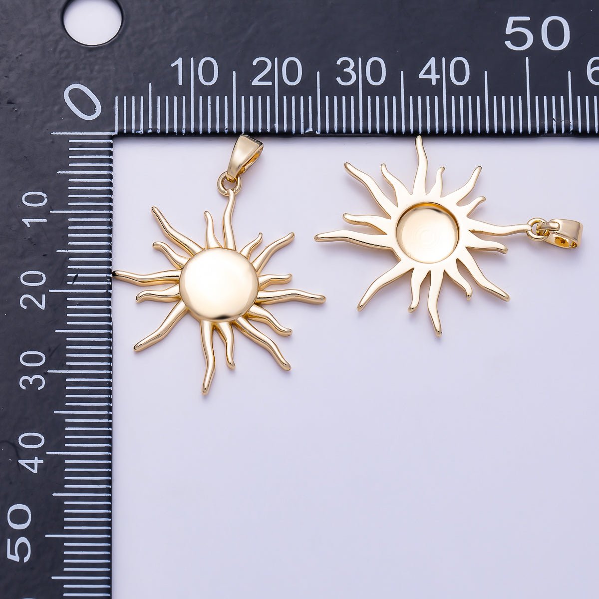 16K Gold Filled 28mm Minimalist Celestial Sun Ray Pendant | Charms-01996 - DLUXCA