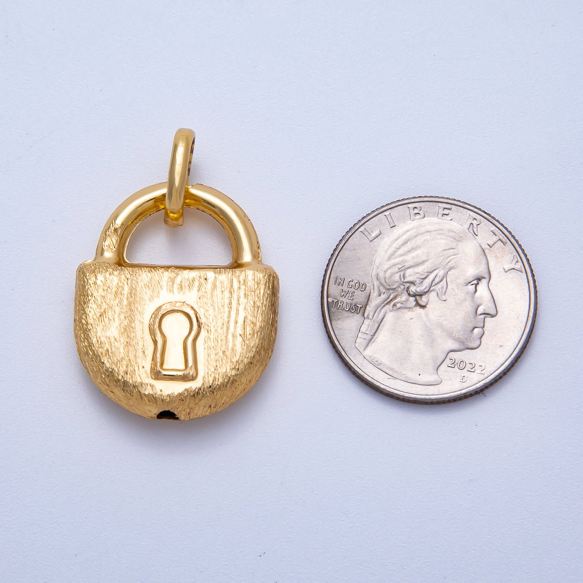16K Gold Filled 28mm Minimalist Textured Padlock Multidimensional 3D Charm | Charms - 00616 - DLUXCA