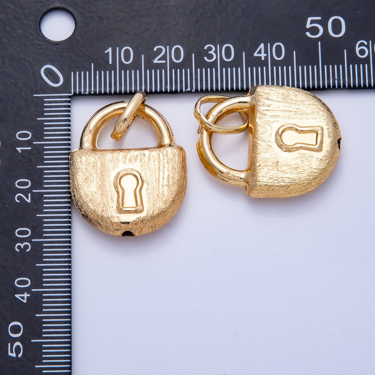 16K Gold Filled 28mm Minimalist Textured Padlock Multidimensional 3D Charm | Charms - 00616 - DLUXCA