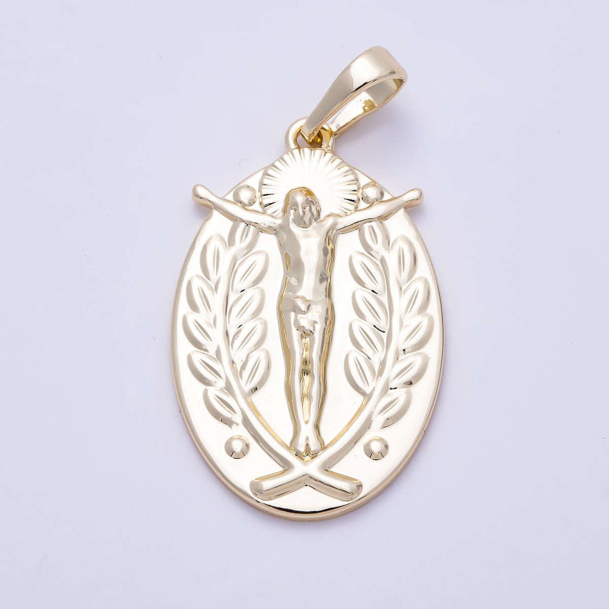 16K Gold Filled 28mm Religious Crucifix Double Sided Oval Pendant | Charms-01469 - DLUXCA