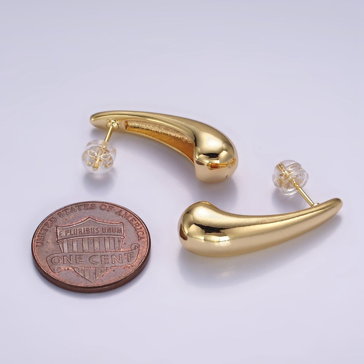 16K Gold Filled 28mm Teardrop Dome Stud Earrings | P518 - DLUXCA