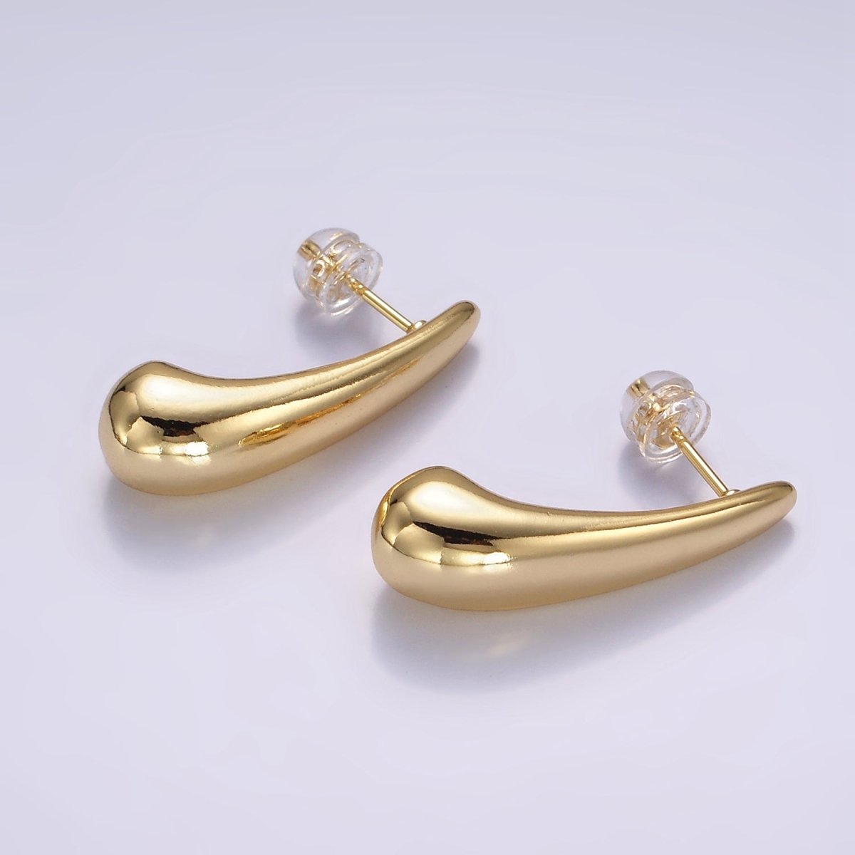 16K Gold Filled 28mm Teardrop Dome Stud Earrings | P518 - DLUXCA