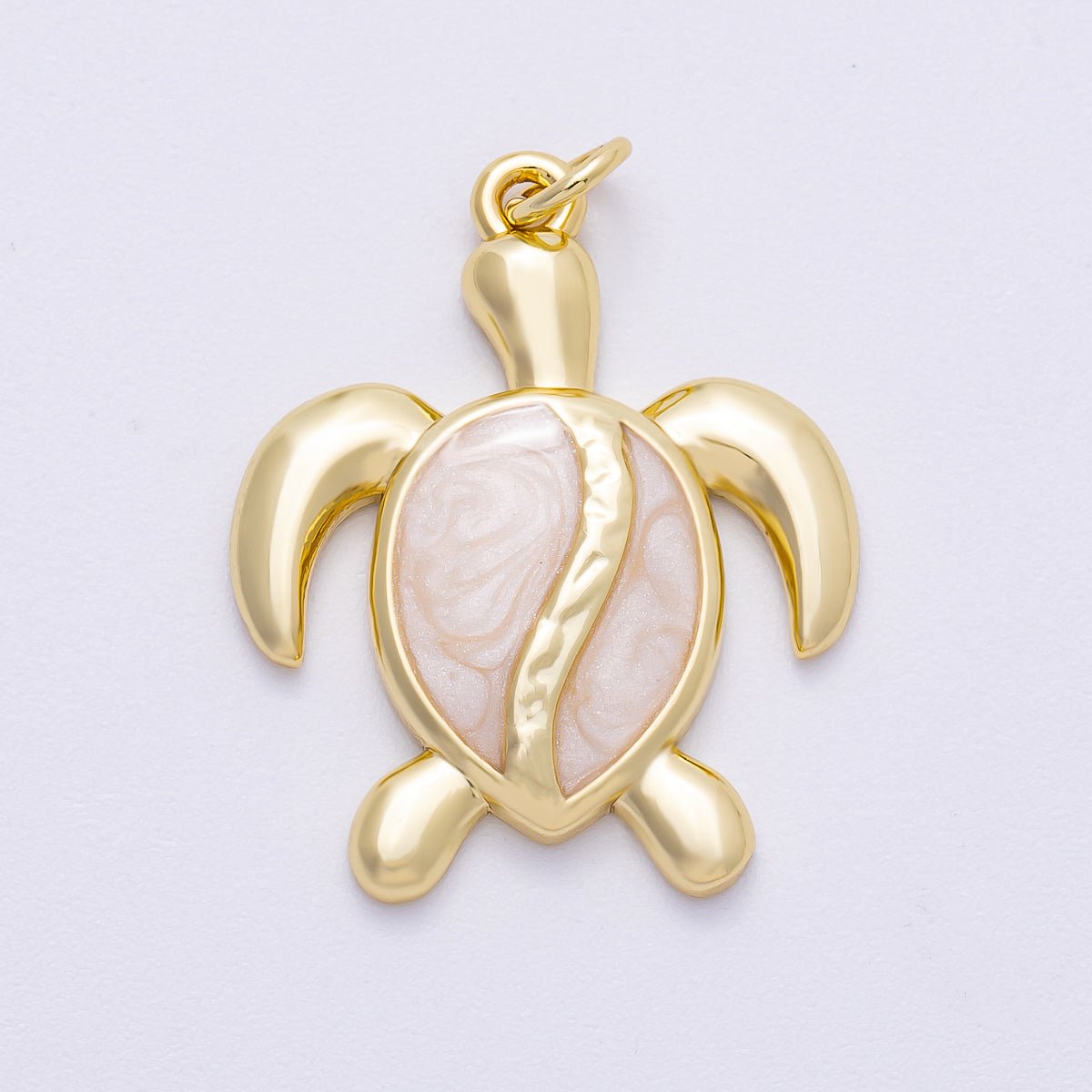 16K Gold Filled 28mm White Enamel Turtle Tortoise Animal Charm | Charms - 00496 - DLUXCA