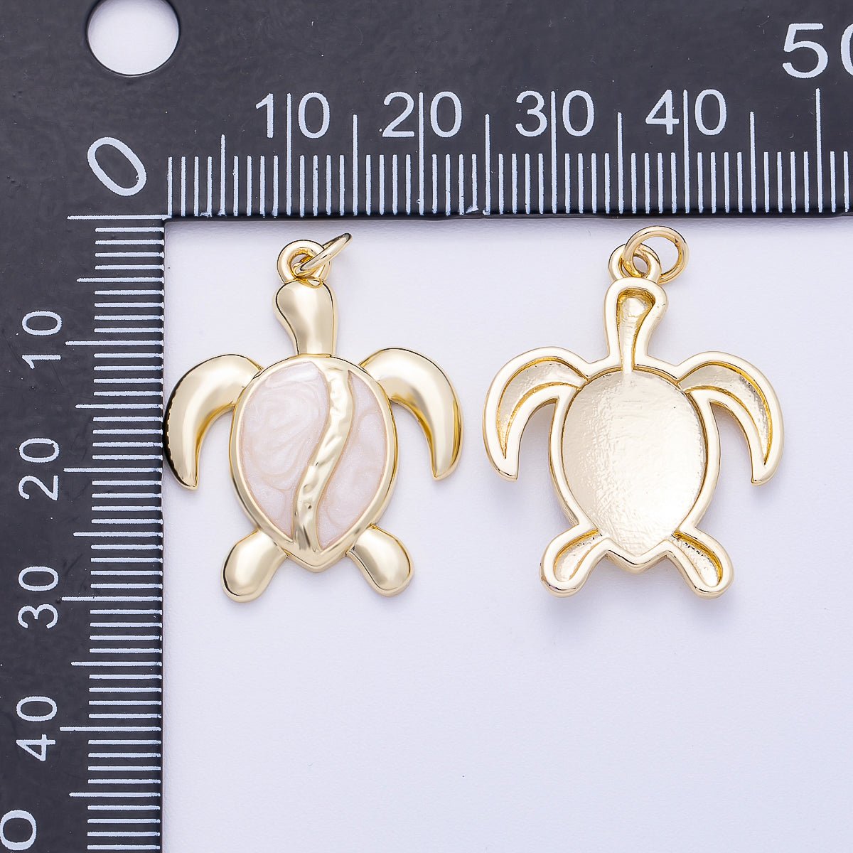 16K Gold Filled 28mm White Enamel Turtle Tortoise Animal Charm | Charms - 00496 - DLUXCA