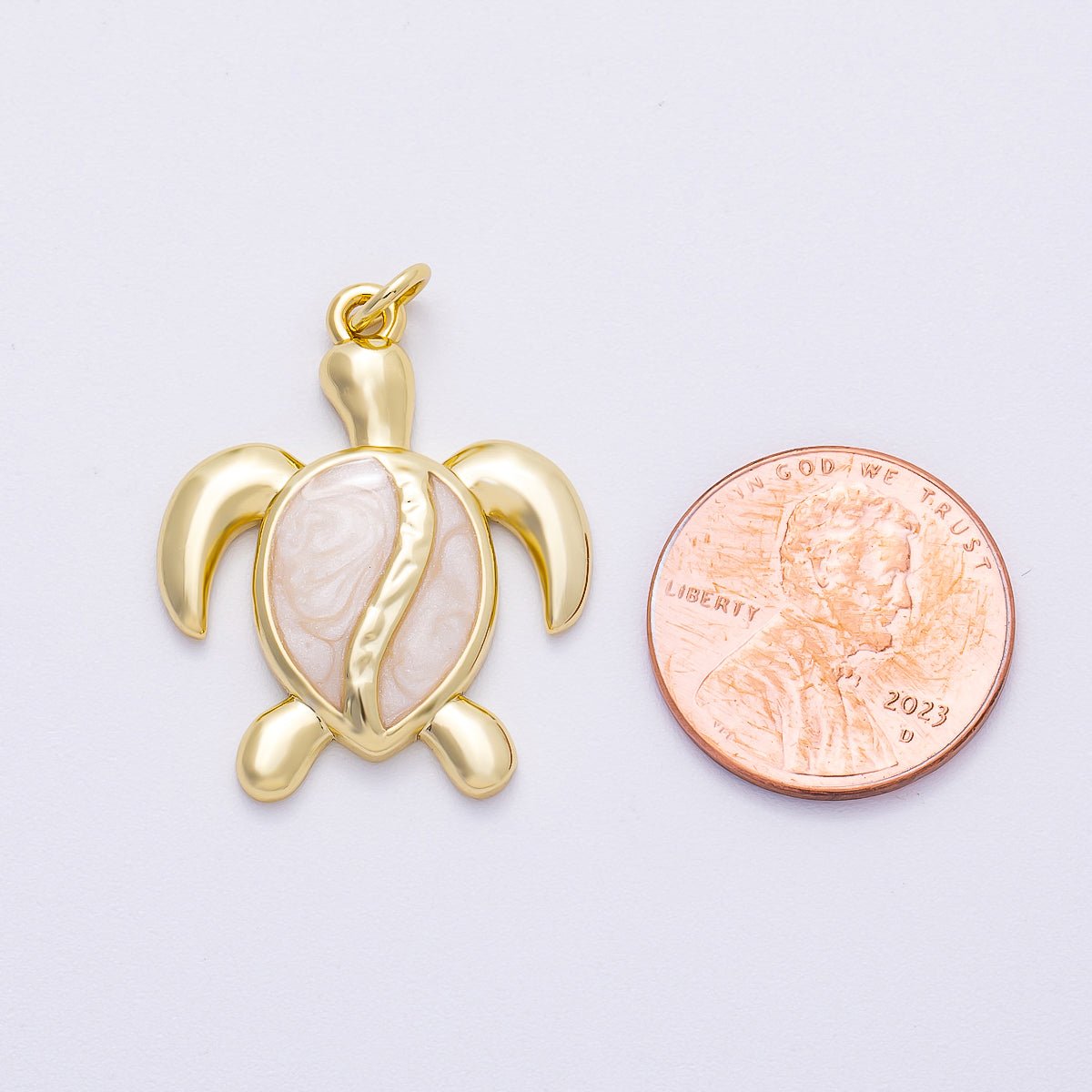 16K Gold Filled 28mm White Enamel Turtle Tortoise Animal Charm | Charms - 00496 - DLUXCA