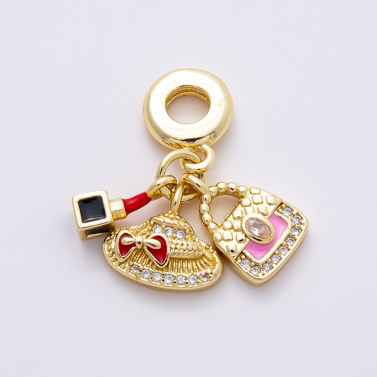 16K Gold Filled 29mm Bag Hat Makeup Micro Paved CZ Drop Rondelle Pendant | Charms - 00855 - DLUXCA