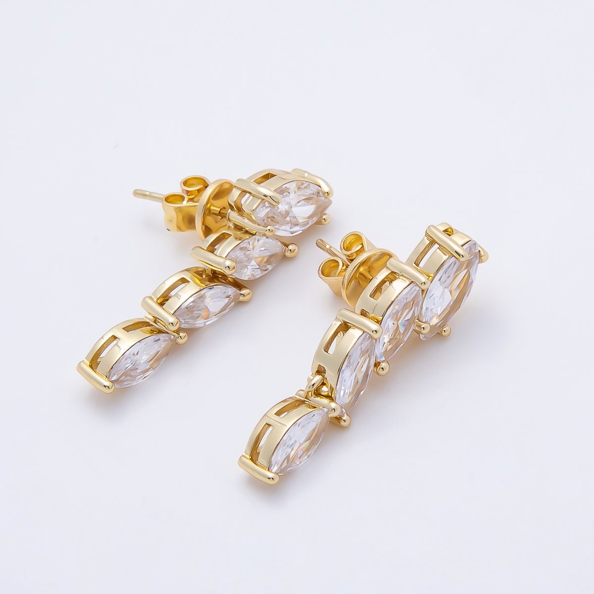 16K Gold Filled 29mm Marquise CZ Statement Drop Stud Earrings | Earrings-00456 - DLUXCA