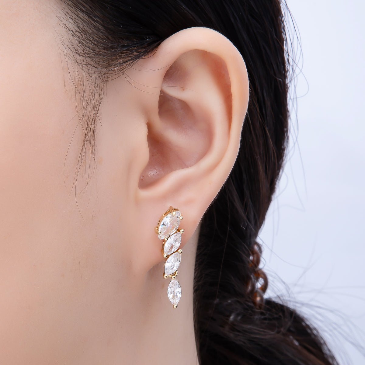 16K Gold Filled 29mm Marquise CZ Statement Drop Stud Earrings | Earrings-00456 - DLUXCA