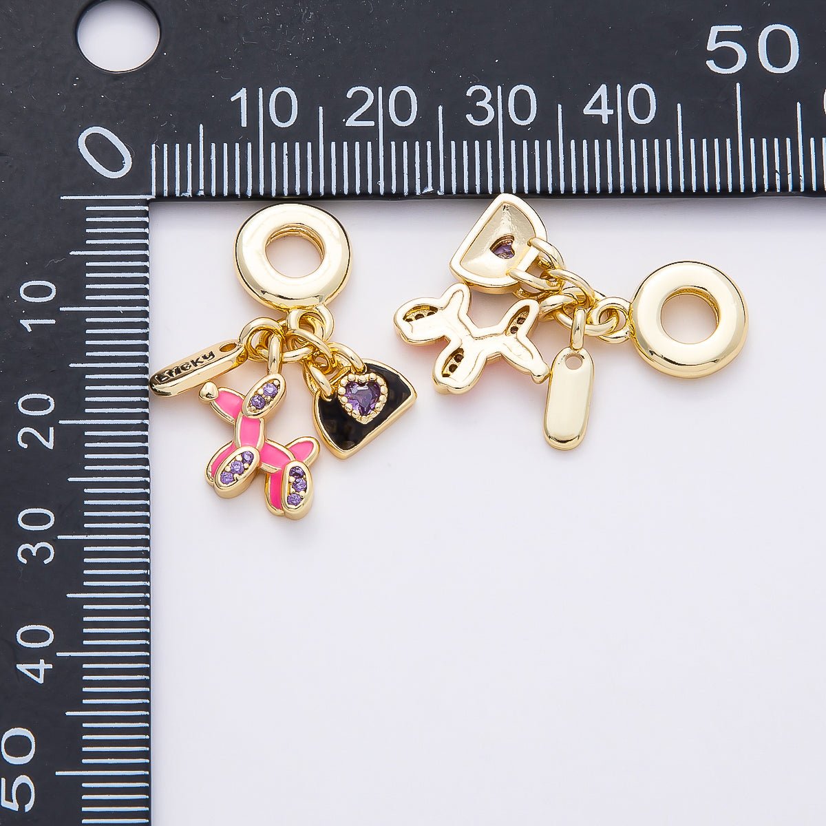 16K Gold Filled 29mm Micro Paved CZ Dog Bag Lucky Tag Drop Rondelle Pendant | Charms - 00854 - DLUXCA