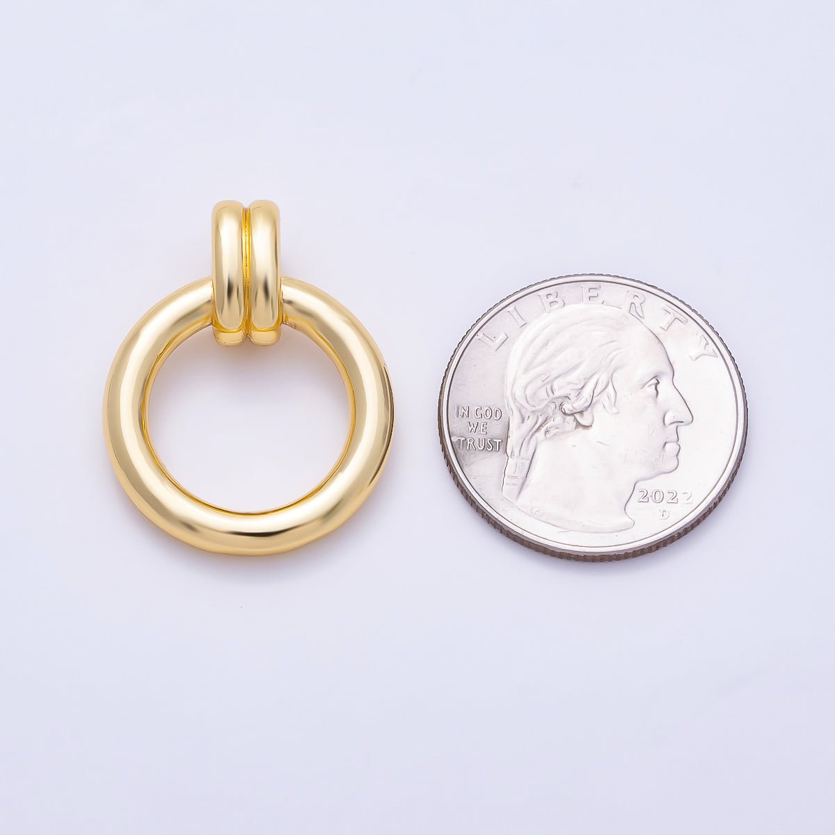 16K Gold Filled 29mm Minimalist Round Geometric Double Bail Pendant | Charms-01980 - DLUXCA