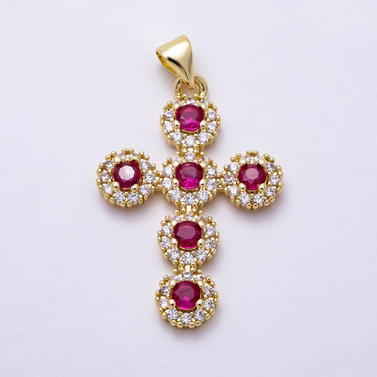 16K Gold Filled 29mm Multi Color Micro Paved CZ Cross Religious Pendant | Charms-01918 - Charms-01920 - DLUXCA