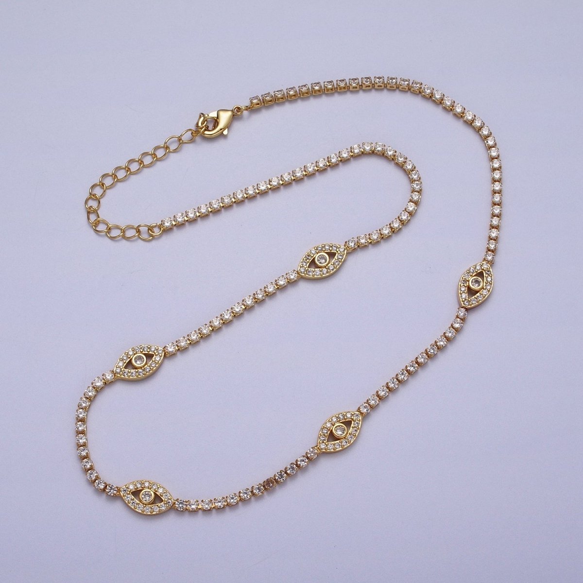 16K Gold Filled 2mm Evil Eye Micro Paved 16 Inch Tennis Chain Necklace | WA-2504 - DLUXCA