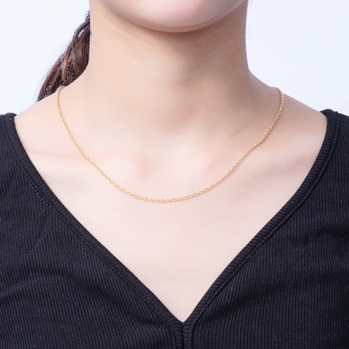 16K Gold Filled 2mm Minimalist Cable Chain 18 Inch, 19.5 Inch Necklace w. Extender | WA - 4064 WA - 4065 - DLUXCA