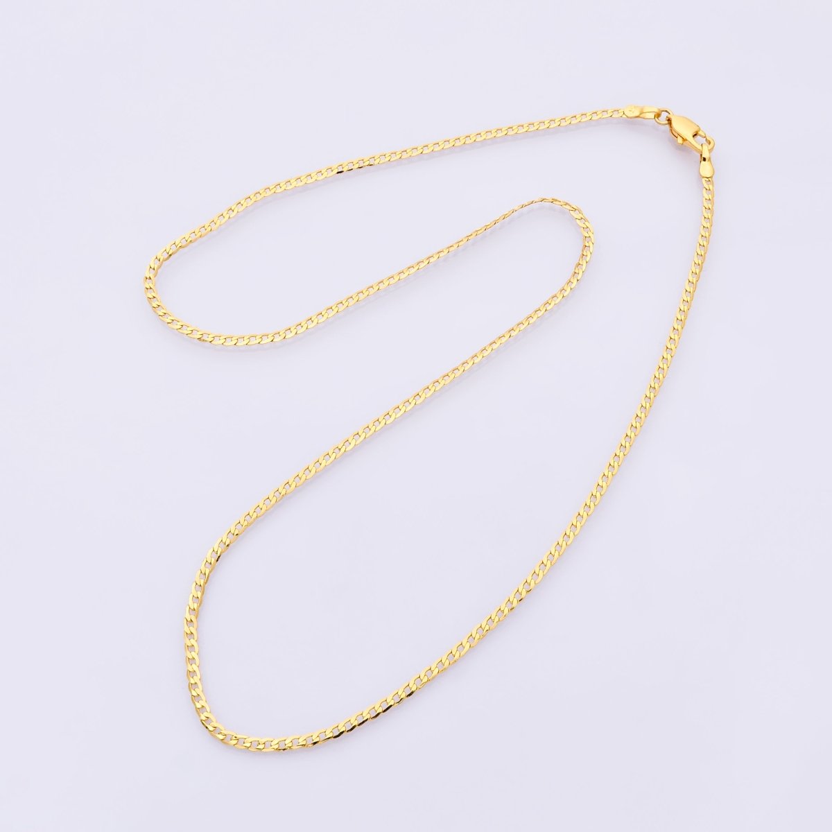 16K Gold Filled 2mm Minimalist Curb Chain 17.5 Inch Necklace | WA-04145 - DLUXCA