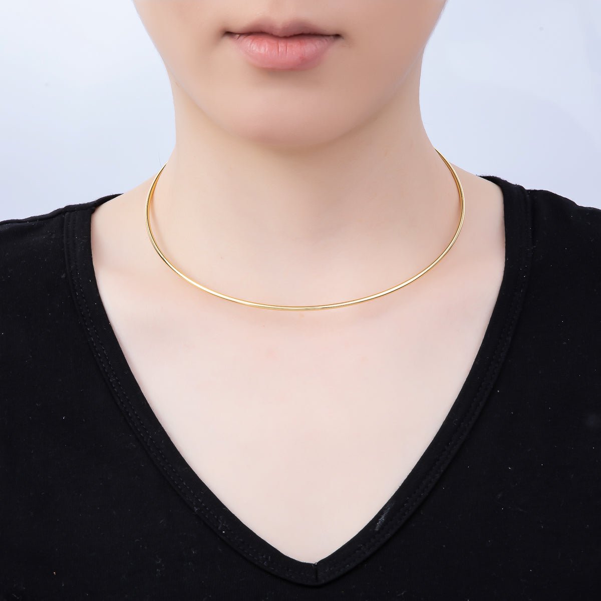16K Gold Filled 2mm Minimalist Floating Collar Torque Necklace in Gold & Silver | WA - 04442 WA - 04443 - DLUXCA