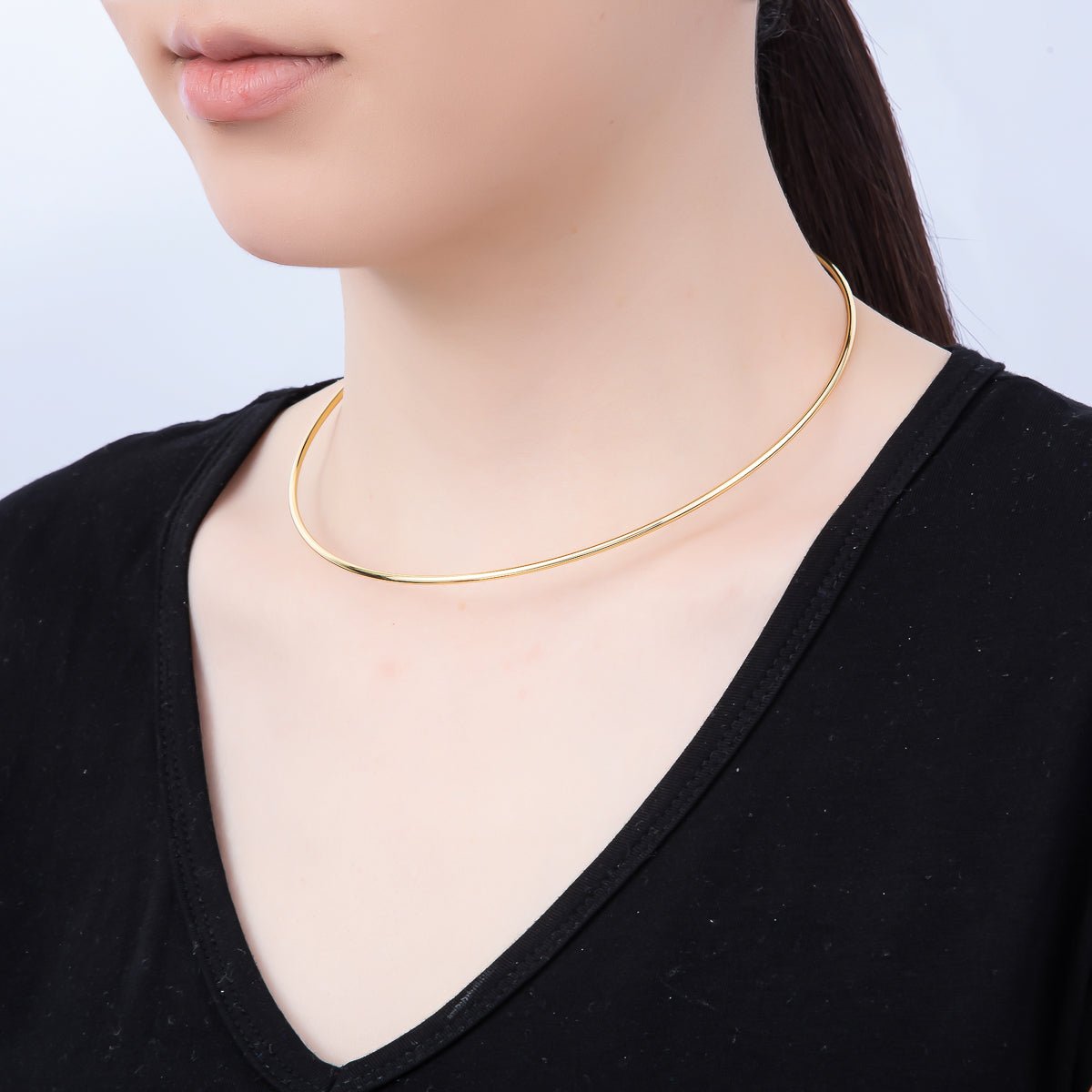 16K Gold Filled 2mm Minimalist Floating Collar Torque Necklace in Gold & Silver | WA - 04442 WA - 04443 - DLUXCA
