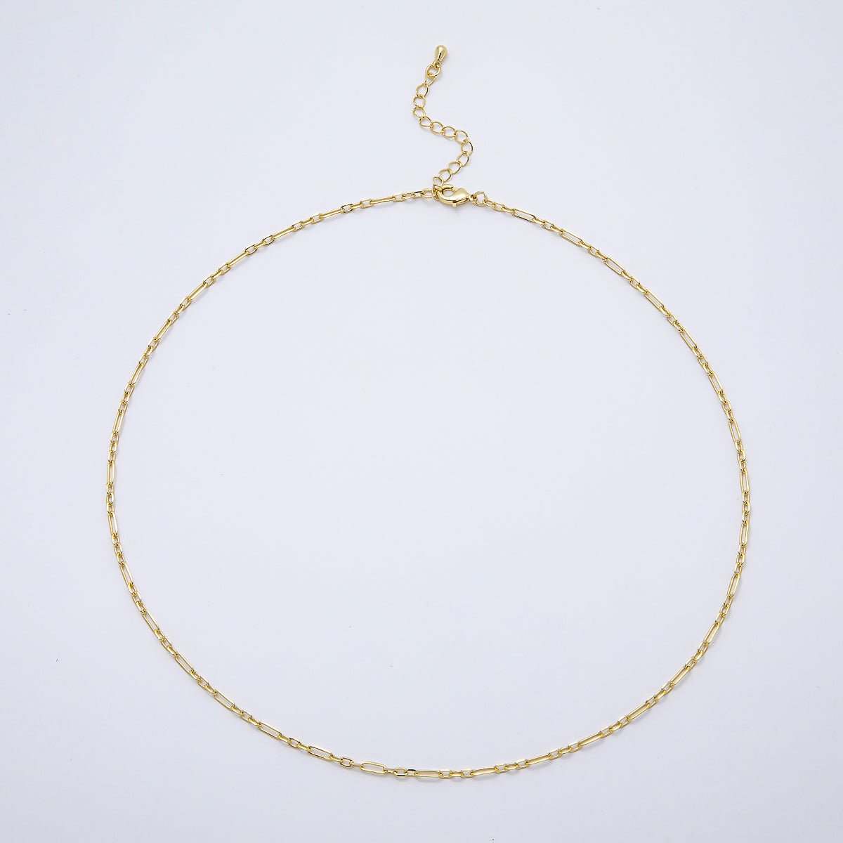 16K Gold Filled 2mm Minimalist Paperclip Chain 17.5 Inch, 20 Inch Necklace | WA-04709 WA-04710 - DLUXCA