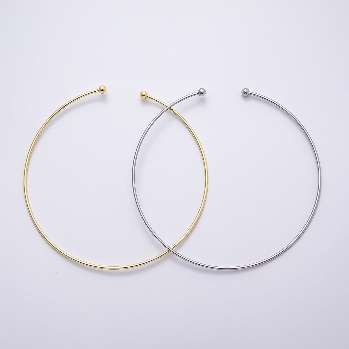 16K Gold Filled 2mm Minimalist Torque Floating Collar Necklace in Gold & Silver | WA - 04480 - WA - 04481 - DLUXCA