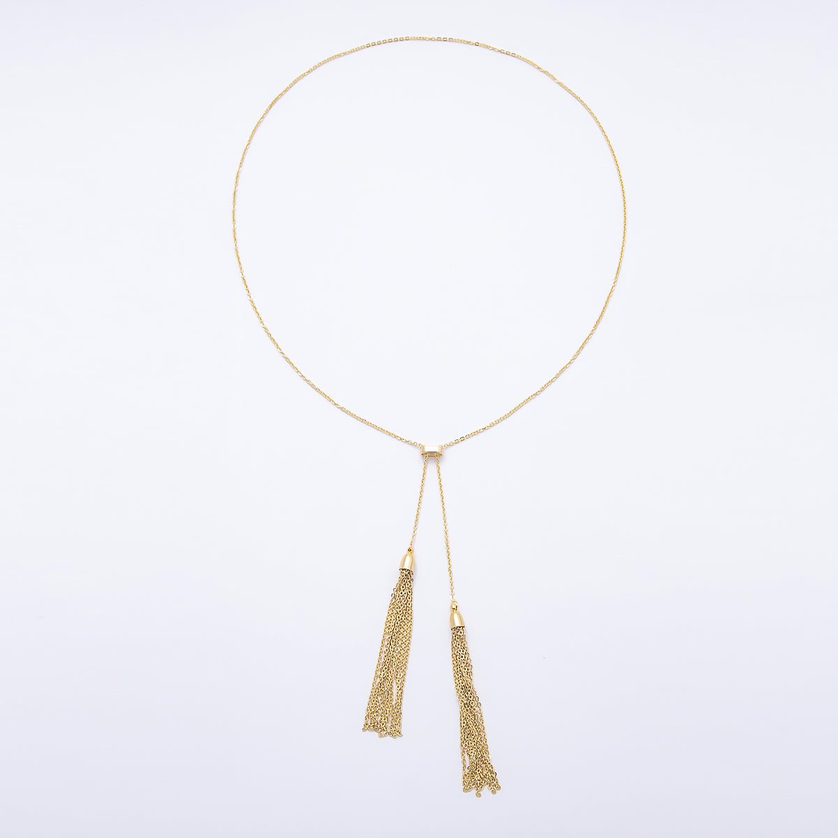 16K Gold Filled 2mm Tassel Adjustable Bolo Slider Lariat 13 Inch Necklace | WA-00313 - DLUXCA