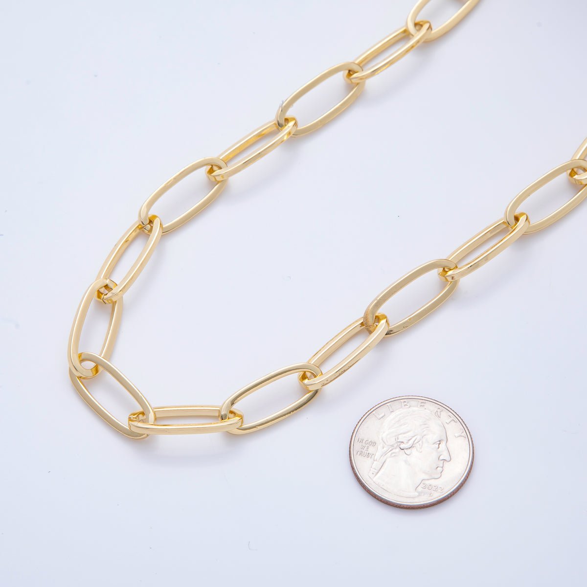 16K Gold Filled 2mm Unfinished Big Oval Chunky Paperclip Chain by Yard | ROLL - 1691 - DLUXCA