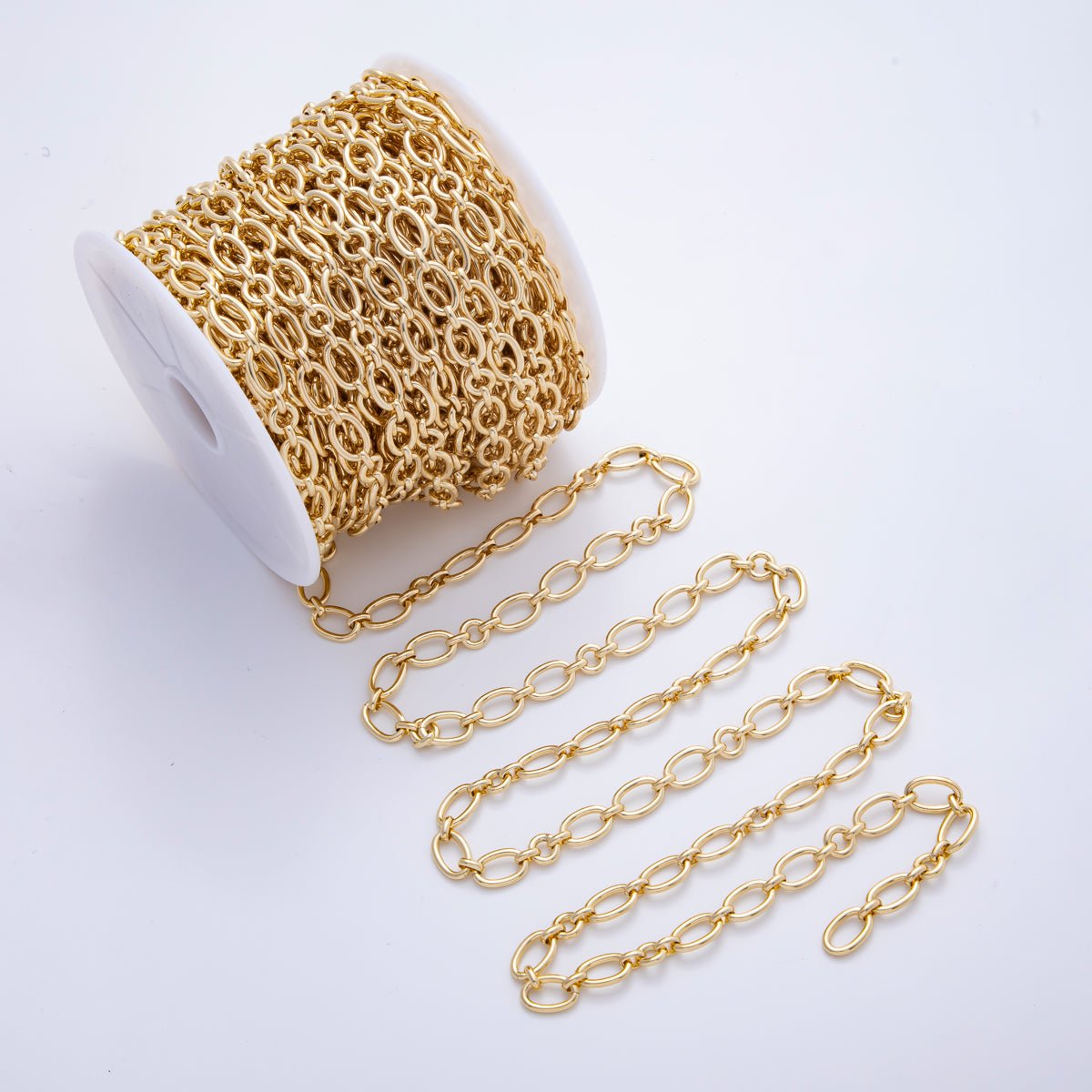 16K Gold Filled 2mm Unfinished Oval Stadium Cable Paperclip Chain by Yard | ROLL - 1693 - DLUXCA