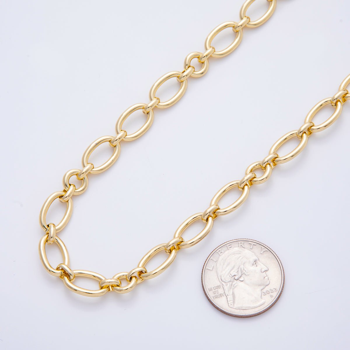 16K Gold Filled 2mm Unfinished Oval Stadium Cable Paperclip Chain by Yard | ROLL - 1693 - DLUXCA