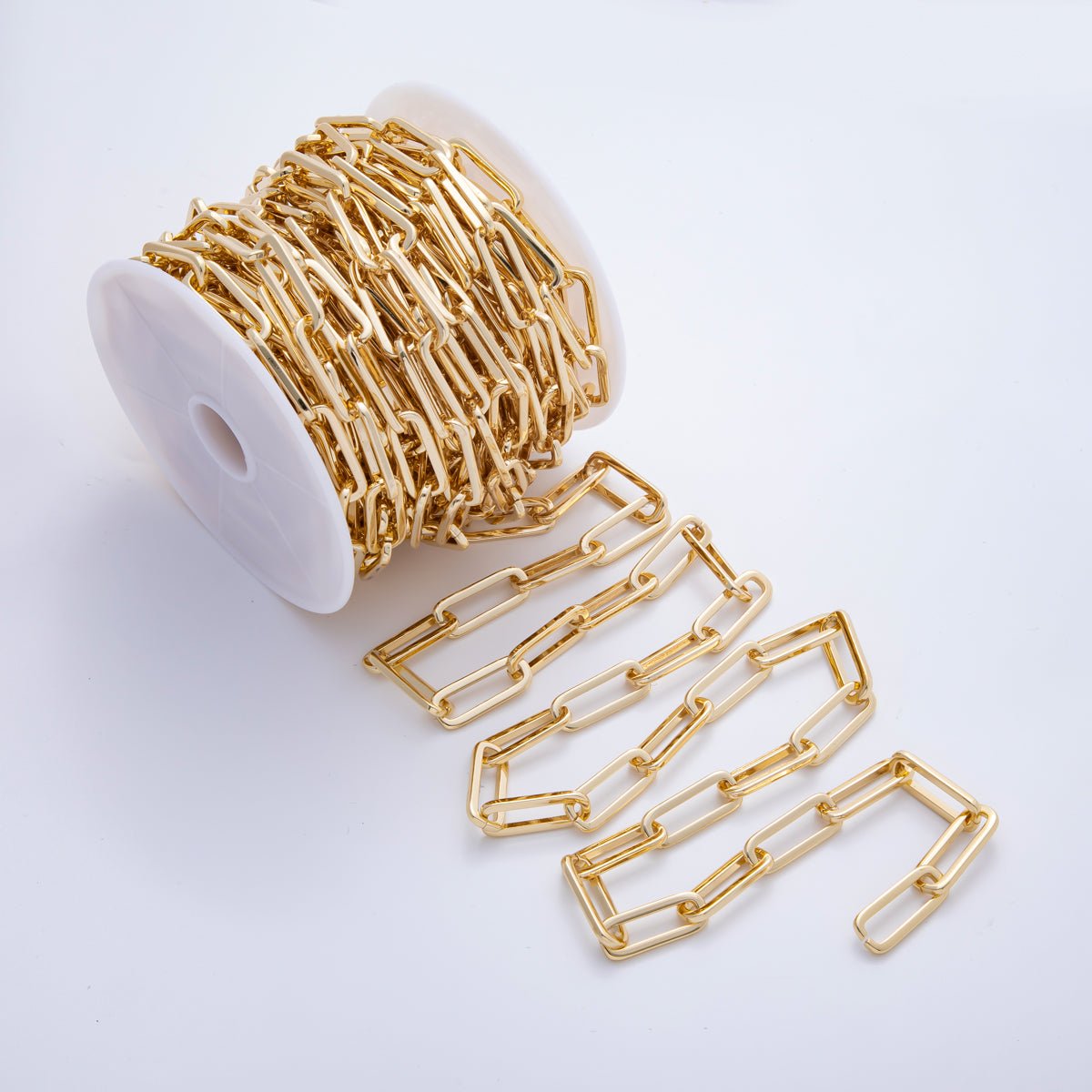 16K Gold Filled 2mm Unfinished Thick Link Elongated Paperclip Chain by Yard | ROLL - 1690 - DLUXCA