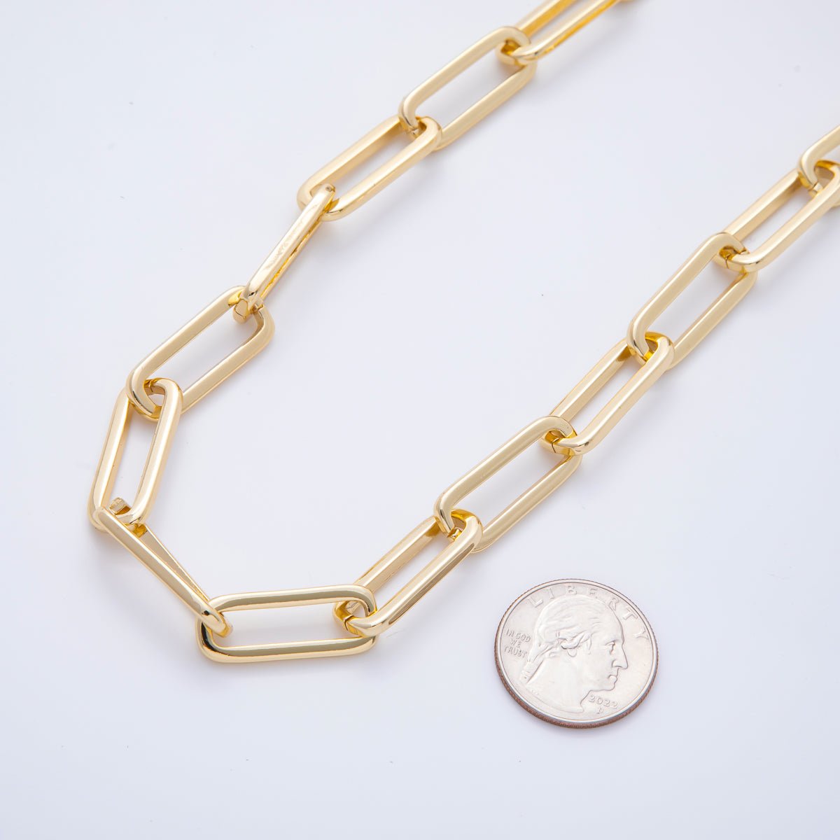 16K Gold Filled 2mm Unfinished Thick Link Elongated Paperclip Chain by Yard | ROLL - 1690 - DLUXCA