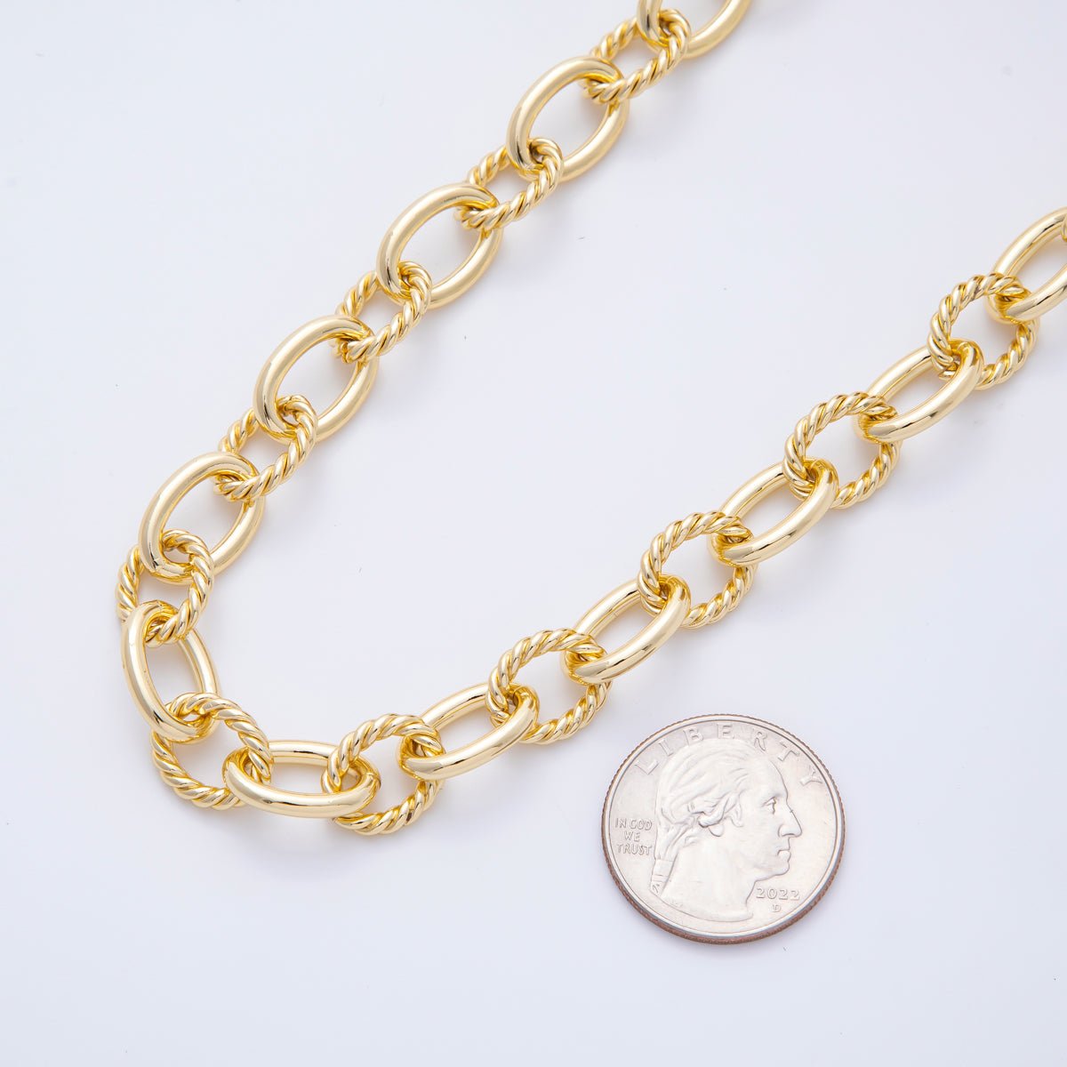 16K Gold Filled 2mm Unfinished Twist Link Rollo Fancy Chain by Yard | ROLL - 1692 - DLUXCA