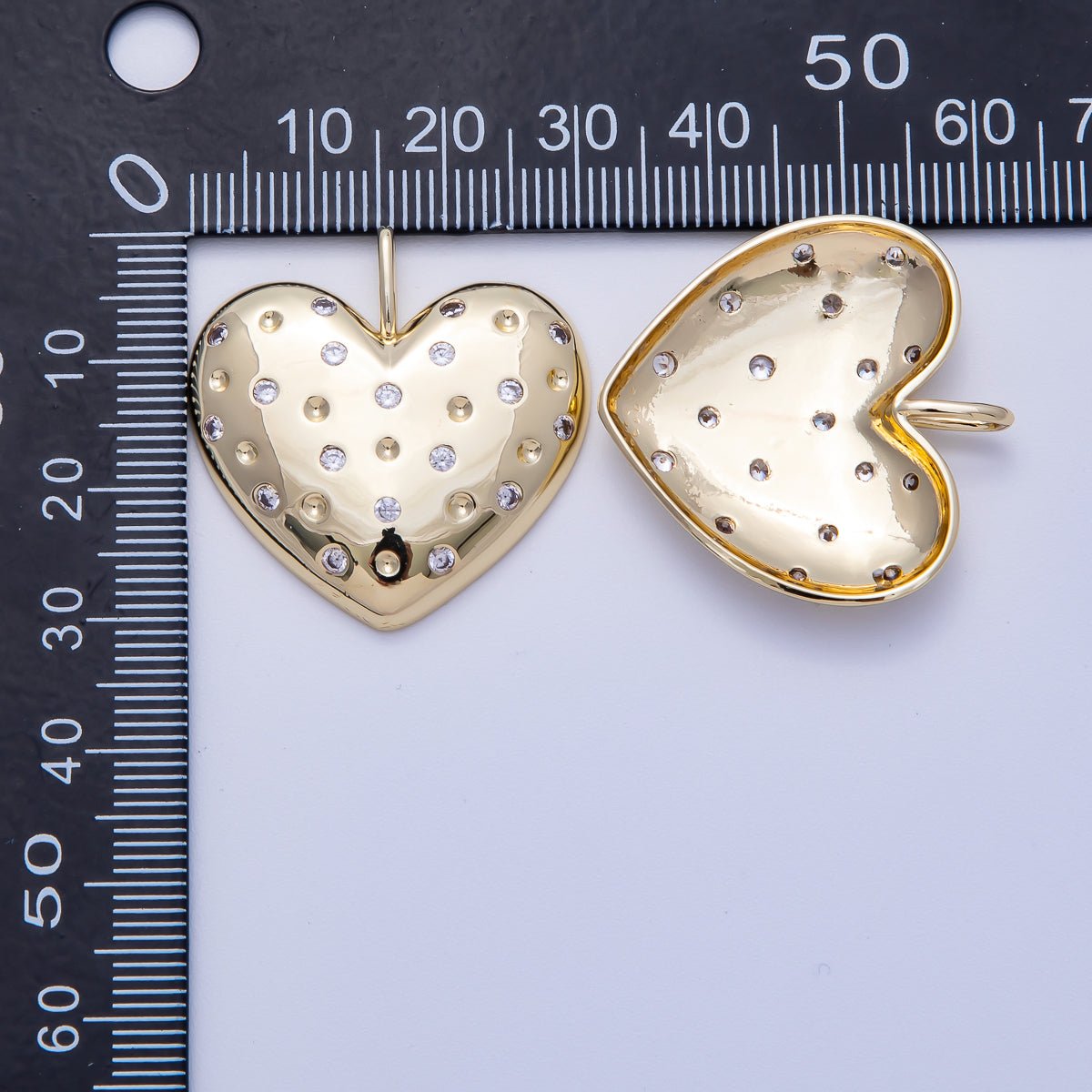 16K Gold Filled 30mm Clear CZ Dotted Chubby Love Heart Pendant | Charms - 00615 - DLUXCA
