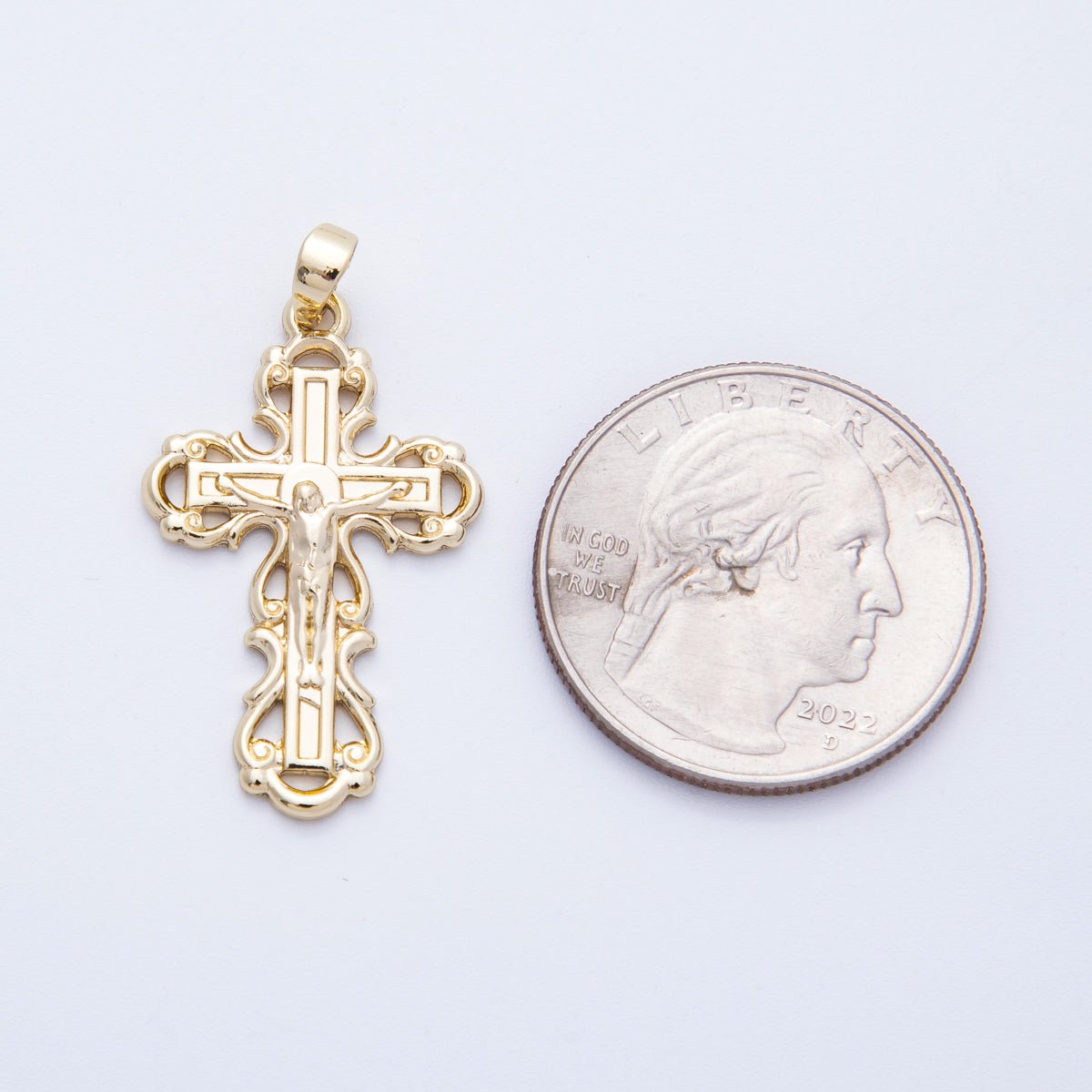 16K Gold Filled 30mm Crucifix Religious Cross Pendant | Charms - 00213 - DLUXCA