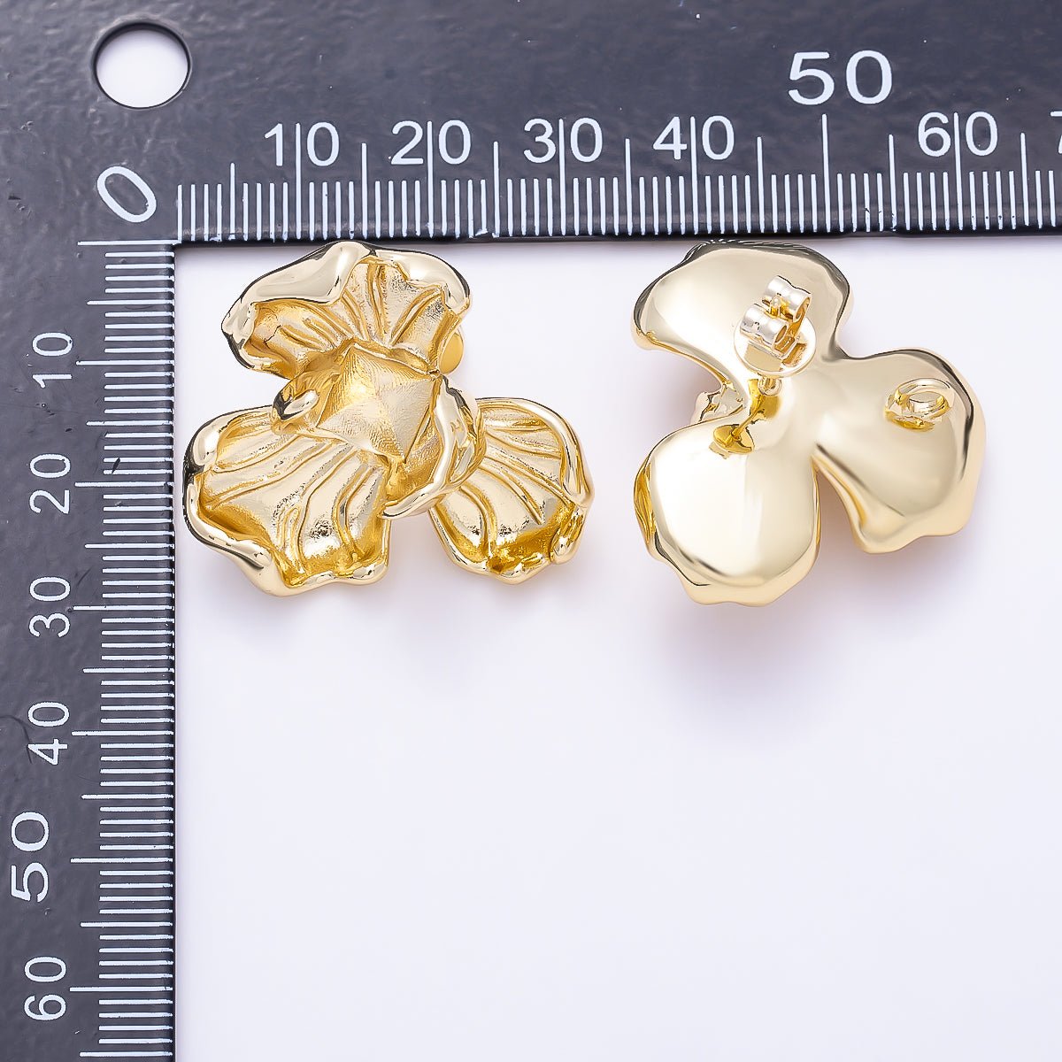 16K Gold Filled 30mm Minimalist Geometric Foil Flower Drop Stud Earrings | Findings-00489 - DLUXCA
