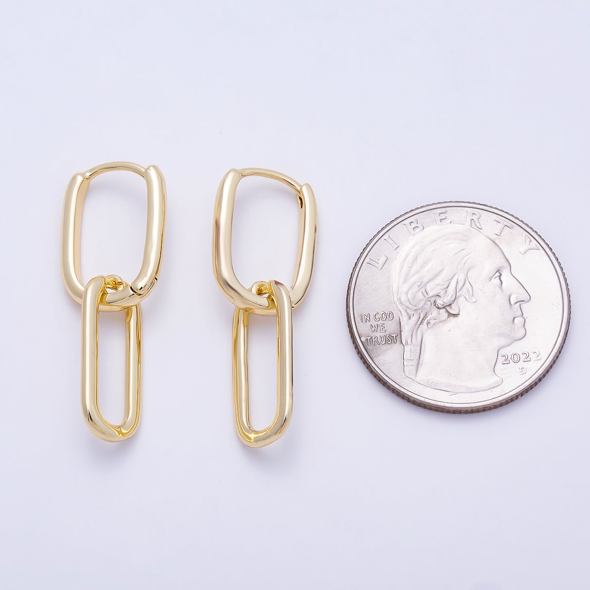 16K Gold Filled 30mm Minimalist Paperclip Oblong Chain Link Drop Hoop | Earrings-00700 - DLUXCA
